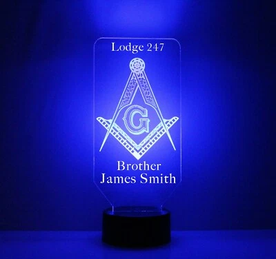 Masonic Symbol LED Night Light Lamp with Personalized Name - Image 1 of 4