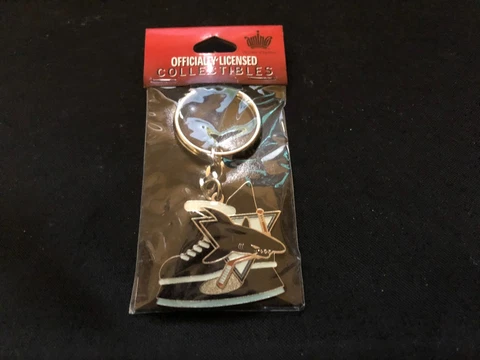 NEW San Jose Sharks Key Chain Ring - Factory Packaged - NHL - Shark / Skate Logo Cover