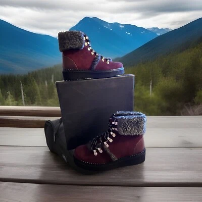 Botas muy volátiles para mujer botín al tobillo cuero borgoña imitación piel con cordones 6 Foto 1 de 4