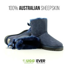 New Ugg Boots Australian Sheepskin Children Mini Back Bow Navy Blue Size L6