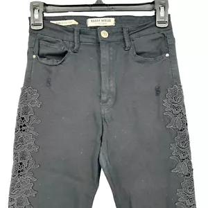 Tally Weijl Embroidered Skinny Distressed Jeans Black Size Small - Picture 1 of 11