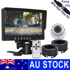 7" Monitor+White 4 Pin Heavy Duty DOME Rear View CCD Camera 2x 10m 12v 24v Truck - Picture 1 of 12