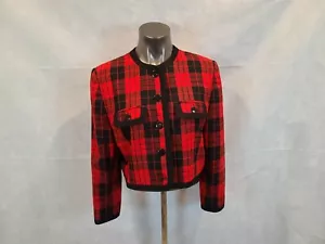 JH COLLECTIBLES PETITES WOMENS RED PLAID JACKET VINTAGE WAIST LENGTH SIZE 12 - Picture 1 of 7