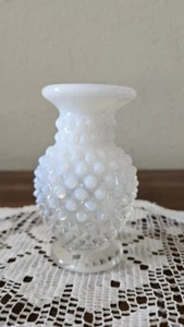 Fenton Opalescent Hobnail Small Rose Bud Floral Vase. VTG. White to Clear. 3.75" - Picture 1 of 5