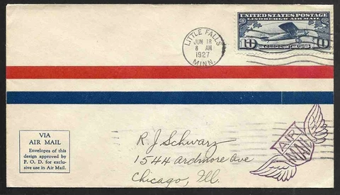 1927 Airmail #C10 FDC Little Falls Minnesota Cover