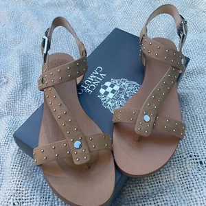 Vince Camuto Studded Leather Sandal 9 Ridal Ankle Strap Thong Embellished NIB - Picture 1 of 11