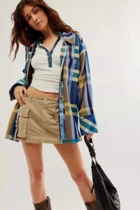 Free People We The Free So Long Sommer Flanell Karo Buttondown blau Stirn XS NEU - Bild 1 von 7