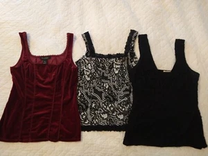 Lot of 3 White House Black Market Corset Bustier Tanks Red Velvet Lace Floral - Picture 1 of 8