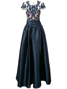 $1195 New Marchesa Notte Mikado Ball Gown Beaded ILLUSION Navy Blue Dress 10 , - Picture 1 of 11