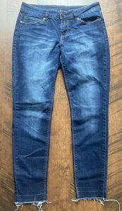 Indigo Rein Women's 32x28” Blue Distressed Raw Hem Skinny Jeans, Stretch - Picture 1 of 8