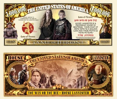 Game of Thrones House Lannister Million Dollar Funny Money Novelty + FREE SLEEVE