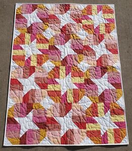 NEW~Star Fire 38" x 50" Lap Quilt Finished Red Orange Yellow 100% Cotton fabrics