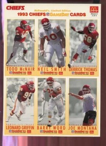 Juego completo de tarjetas GameDay 93 Kansas City Chiefs McDonald's 1993 hoja A B C - Imagen 1 de 7