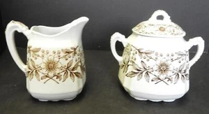 Brown Transferware Sugar and Creamer - Crown Mark A. Bros - Paris - Picture 1 of 9