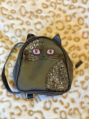 Bath & Body Works Halloween Black Cat Mini Backpack/Cosmetic Bag Black Glitter - Image 1 of 4