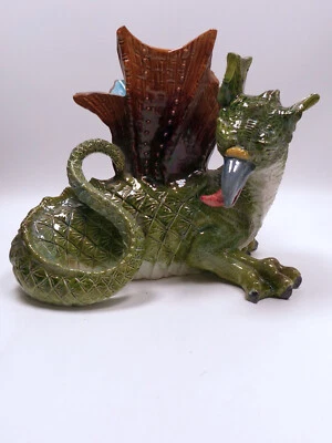 Majolika Vase mit Drachen Neuhaldensleben Rare  Majolica Dragon Vase  19th cent. - Bild 1 von 4