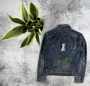 Diesel Custom 1 of 1 Chess Design Blue Men’s Medium Vintage Denim Jeans Jacket - Picture 1 of 19