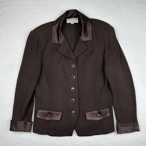 Chaqueta tejida de noche St. John para mujer talla 12 Blazer lana seda abotonada marrón - Imagen 1 de 10