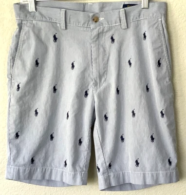 POLO RALPH LAUREN Blue White Stripe All Over Pony Print Cotton Shorts Men's 32 - Image 1 of 4