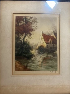 L. Davril Lucien Dasselborne Vintage handfarbige Radierung 7” x 9” signierter Rahmen 15 x 12” - Bild 1 von 22