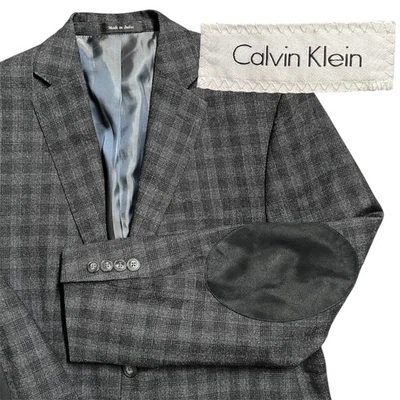 Calvin Klein мужчин серый клетку шерсти Blazer Sport пальто локоть патчи размер 38с - недостаток - Изображение 1 из 4