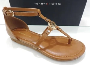 Women's Tommy Hilfiger Henri T-Strap Strappy Thong Sandals Medium Brown Size 7 - Picture 1 of 8