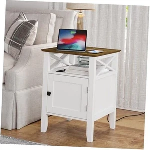 Night Stand with Charging Station, Bedside Table 17.8" L x 17.8" W x 23.62" H - Picture 1 of 7