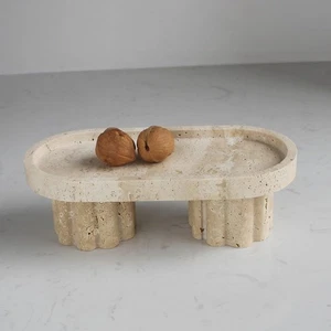 Natural Travertine Marble Oval Tray with 2 Legs, 10" Vanity Decorative Tray f... - Picture 1 of 8