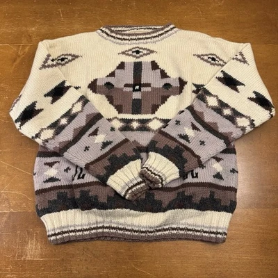 Vintage L.L. Bean пуловер свитер мужской большой бежевый пуловер ацтекской шерсти - Изображение 1 из 4