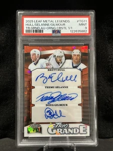 2025 Leaf Metal Legends Trio Grande Hull Selanne Gilmour Auto Orange 1/1 - PSA 9 - Picture 1 of 1