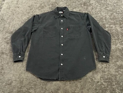 Camisa Levis De Colección Para Hombres Mediana Negra Denim Manga Larga Metal Abotonada Pestaña Roja Foto 1 de 4