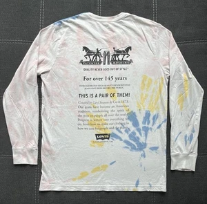Levis Tie Dye T Shirt Mens M Multicolour Long Sleeve Two Horse Double Sided Logo - Picture 1 of 9