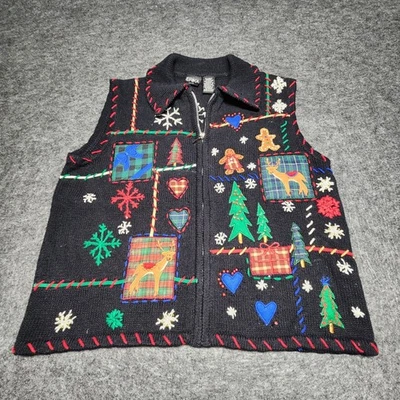 Erika Mujer Navidad Cárdigan Suéter Chaleco Retazos Bordado Pequeño Mediano Foto 1 de 4