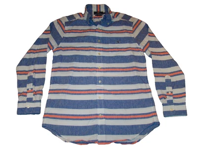 Vineyard Vines 男式中号 Chambray 霓虹条纹亚麻修身 Tucker 衬衫 — 第 1/4 张图片