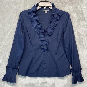 Blusa Go Silk Para Mujer Cuello Volantes Pintuck Abotonada Talla S Azul Marino Oficina - Imagen 1 de 8