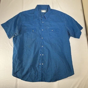 Camisa a Presión Wrangler Vintage Para Hombres Azul Cachemira Manga Corta Perla Talla 3XL - Imagen 1 de 14