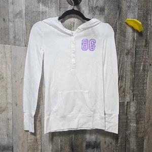 Top con Capucha Victoria's Secret ROSA Vintage Y2K Blanco Tejido Waffle Henley - Imagen 1 de 7