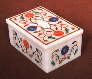 Marble Jewelry Box Semi Precious Stones floral inlay handmade home decor gift - Picture 1 of 1
