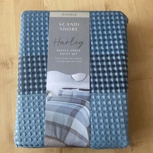 Scandi Shore Harley Waffle Check Duvet Set - Double 200x200cm - Picture 1 of 5
