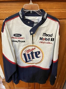 VTG NASCAR Rusty Wallace Ford Miller Lite Racing Jacket Mobil 1 Men’s L Read - Picture 1 of 15