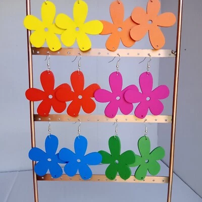 Large Flower earrings PopArt style CHOOSE Bright colours BIG Bohemian Hippy 60s - Image 1 of 4