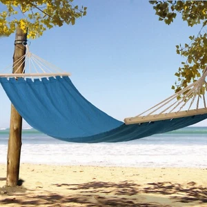 Outdoor Garden Blue Hanging Swinging Canvas Hammock Camping Travel Bed Lounger - Picture 1 of 3