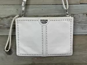 Brighton Pretty Tough Cream OffWhite Studded Leather Slim Crossbody Bag Wristlet - Picture 1 of 8