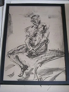 Figure life drawing nude expressive, charcoal/paper, man sitting A1/A2 size @ - Picture 1 of 6
