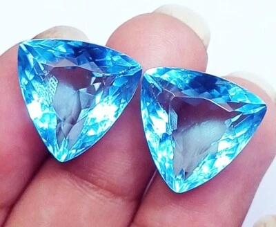 Пара сертифицированных драгоценных камней аквамарин в форме триллиона от 9 до 10 карат россыпью H257 - Изображение 1 из 4