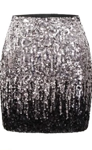 NWT MANER Women's Sequin Skirt Sparkle Stretchy Bodycon Mini Skirt - Sz M Ombre - Picture 1 of 2