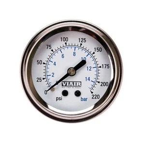 Viair 220 Psi Single Needle 2" DIA White Face Gauge Air Ride Suspension Bags - Picture 1 of 1