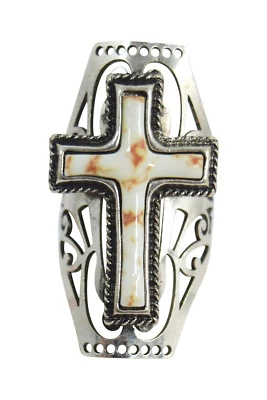 Anillo brazalete cruz turquesa imitación turquesa blanco estilo vintage occidental  Foto 1 de 4