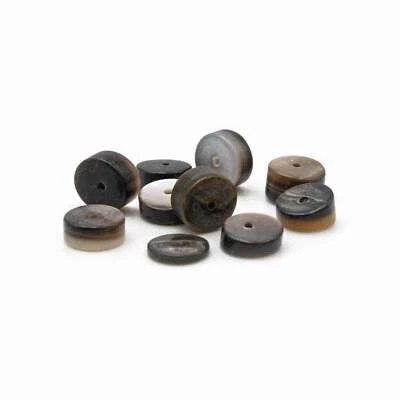 Vintageparts DIY flache Perlen aus echter Muschel in schwarz 6mm 10 Stück - Bild 1 von 3