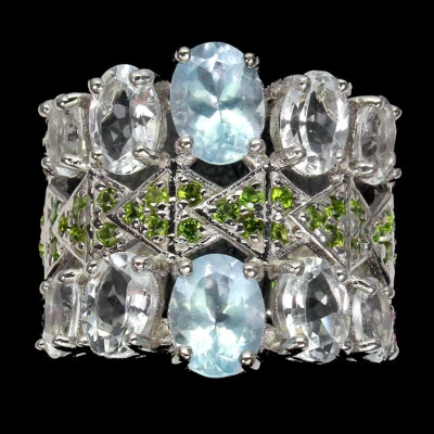 925 Sterlingsilber Ring Oval Sky Blau Topas Aquamarin Edelstein Schmuck Größe 9 - Bild 1 von 4